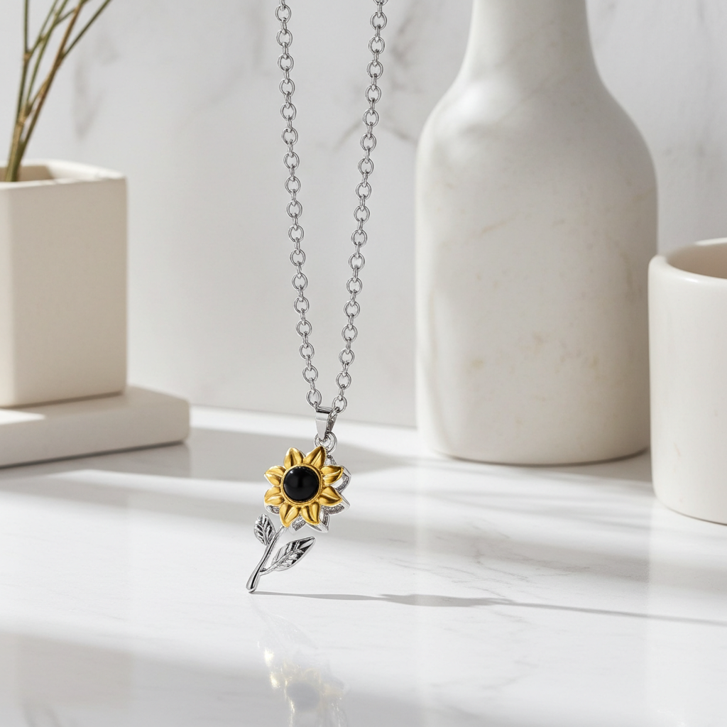 PX07 - Custom Sunflower Projection Necklace – Hidden Photo Inside (Multiple Color Options)