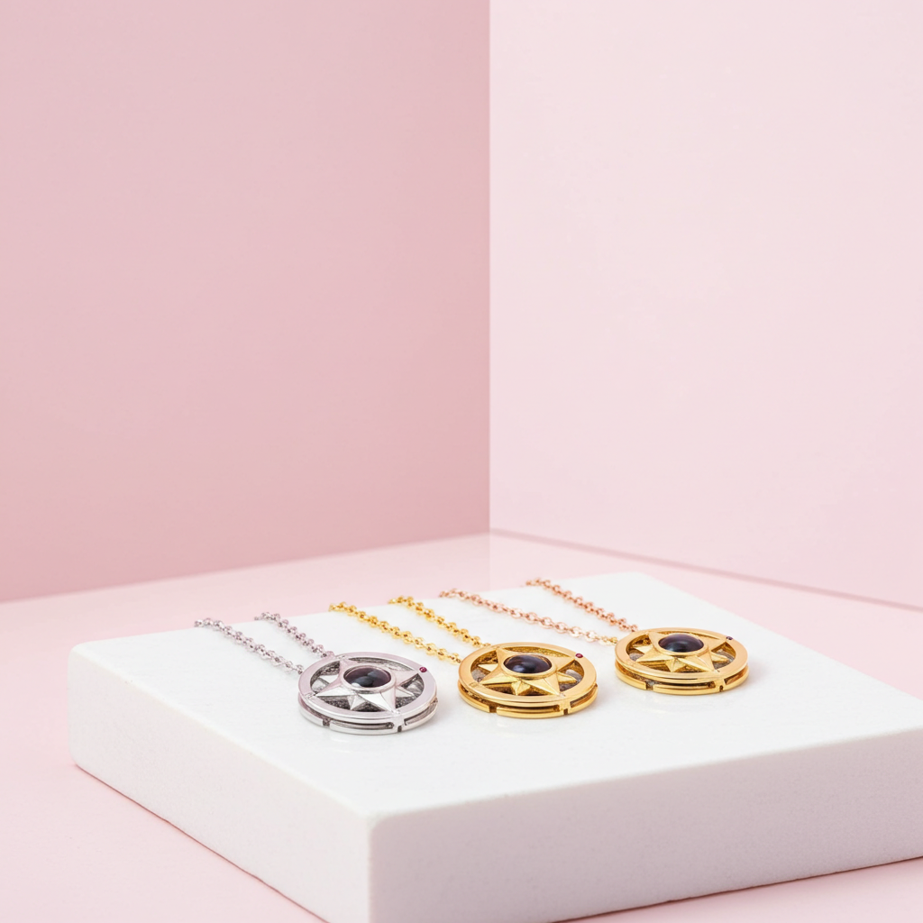 PX14 - Compass Projection Necklace - Silver, Rose Gold and Gold Color
