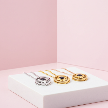 PX14 - Compass Projection Necklace - Silver, Rose Gold and Gold Color