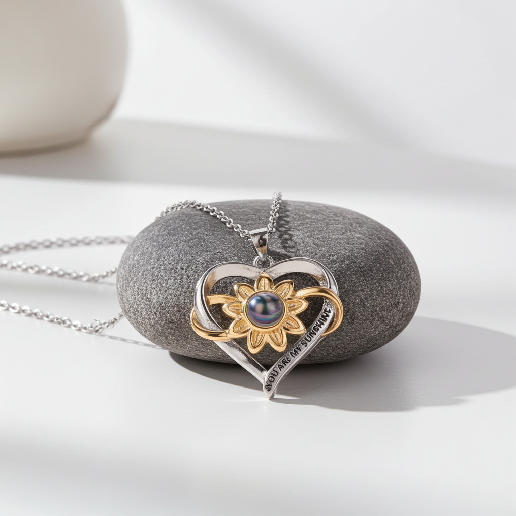 CC13 - Heart & Sunflower S925 Silver Necklace – “You Are My Sunshine”