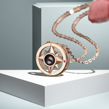 PX14 - Compass Projection Necklace - Silver, Rose Gold and Gold Color
