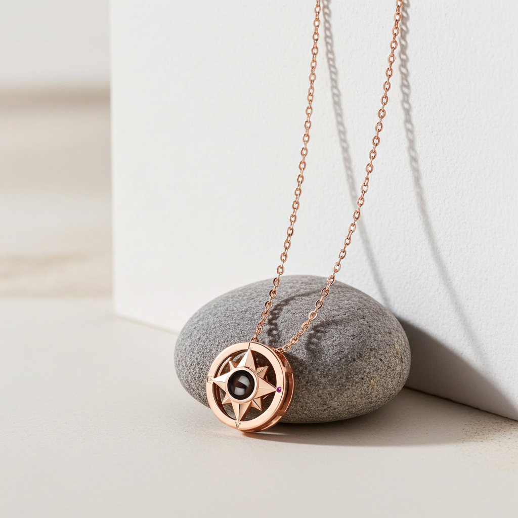 PX14 - Compass Projection Necklace - Silver, Rose Gold and Gold Color