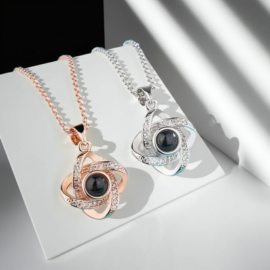 PX21 - Rotating Star Hidden Photo Necklace – Rose Gold / Silver