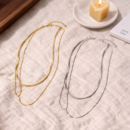 GP24 - Two-Layer Flat Snake Chain Necklace
