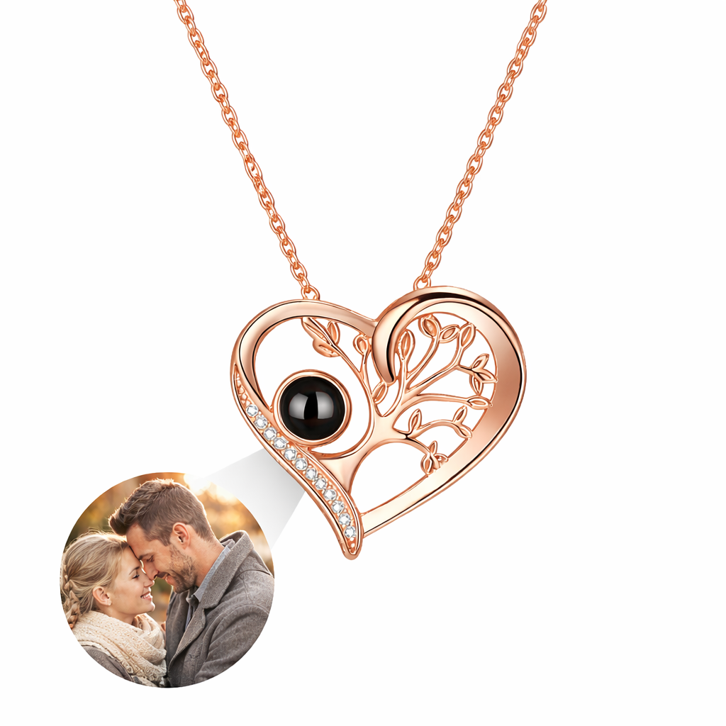 PXS101 - Eternal Tree of Love Projection Necklace – Silver & Rose Gold