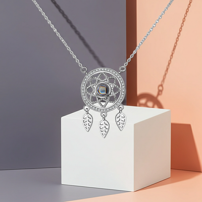 PX23 - Dreamcatcher Hidden Photo Projection Necklace – Silver / Rose Gold