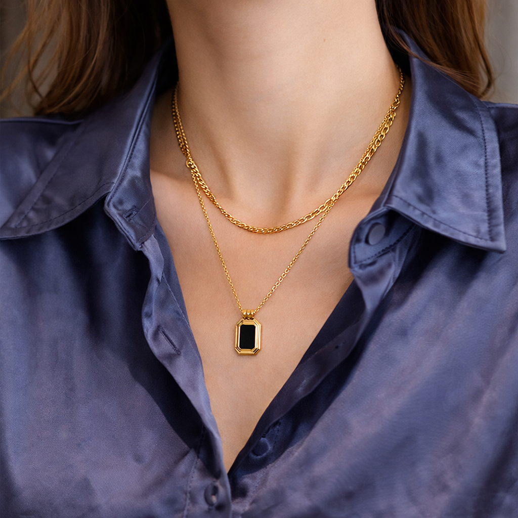 GP10 - Vintage Black Onyx Pendant Layered Necklace