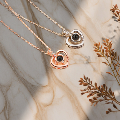 PX25 - Triple/Double Heart Hidden Photo Projection Necklace – Silver / Rose Gold