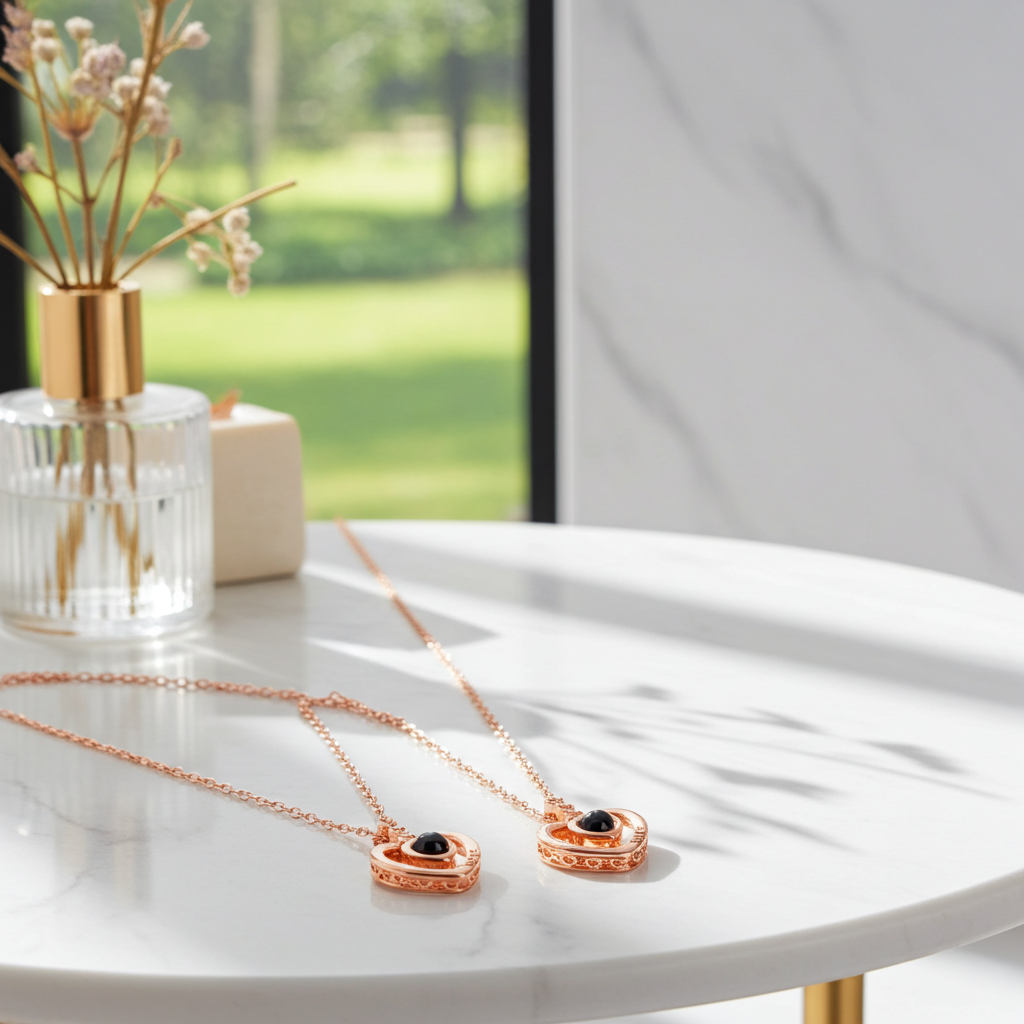 PX25 - Triple/Double Heart Hidden Photo Projection Necklace – Silver / Rose Gold