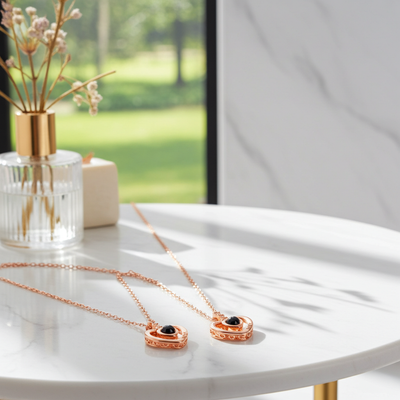 PX25 - Triple/Double Heart Hidden Photo Projection Necklace – Silver / Rose Gold