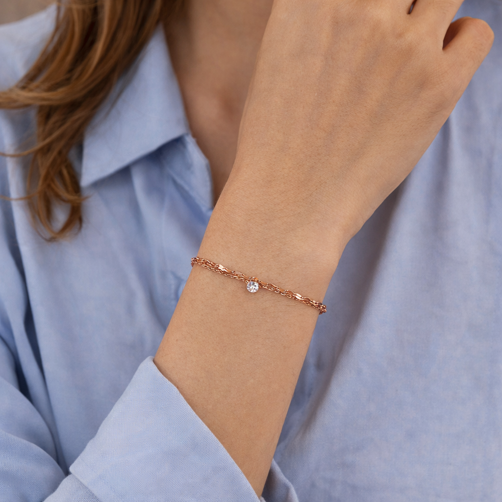 GP16 - Delicate Dual Chain Bracelet with Solitaire Zirconia