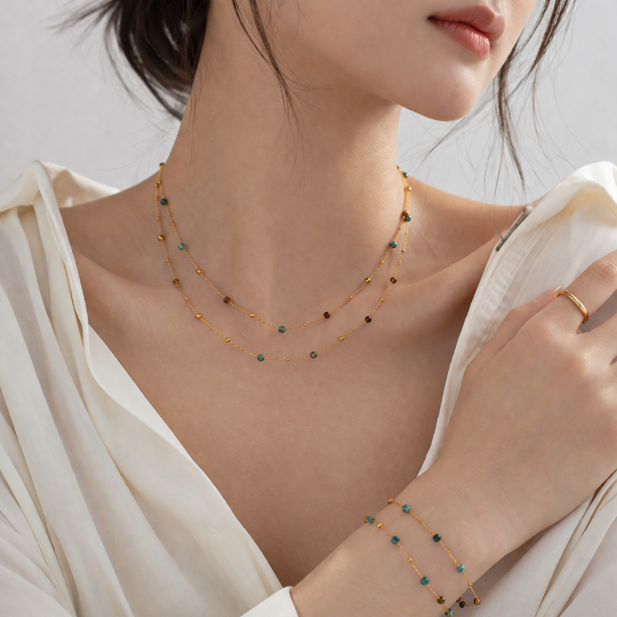 GP07 - Delicate Multicolor Natural Stone Layered Necklace