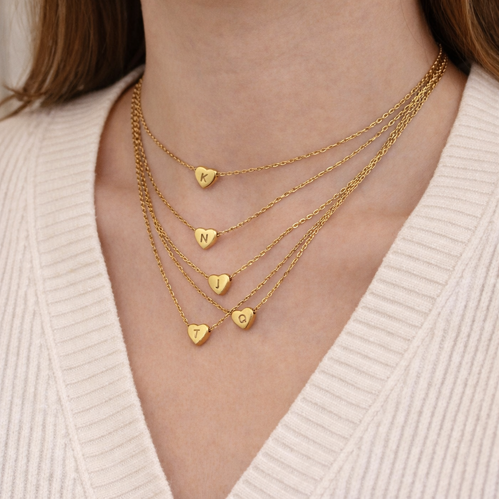 GP17 - Gold Heart Initial Necklace – Personalized Love Keepsake