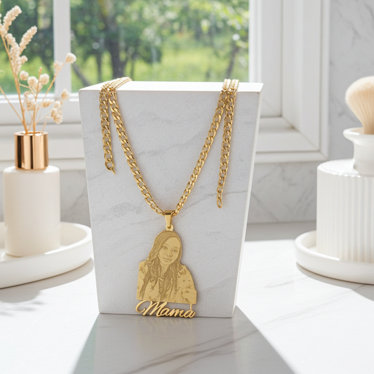 DZ01 - Custom Engraved Photo Pendant Necklace with Name – Eternal Memory Keepsake