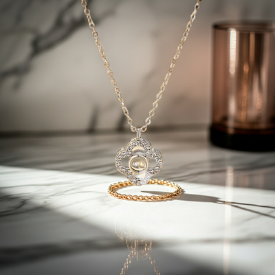 PX46 - Eternal Blossom Photo Projection Necklace – Rose Gold and White Gold