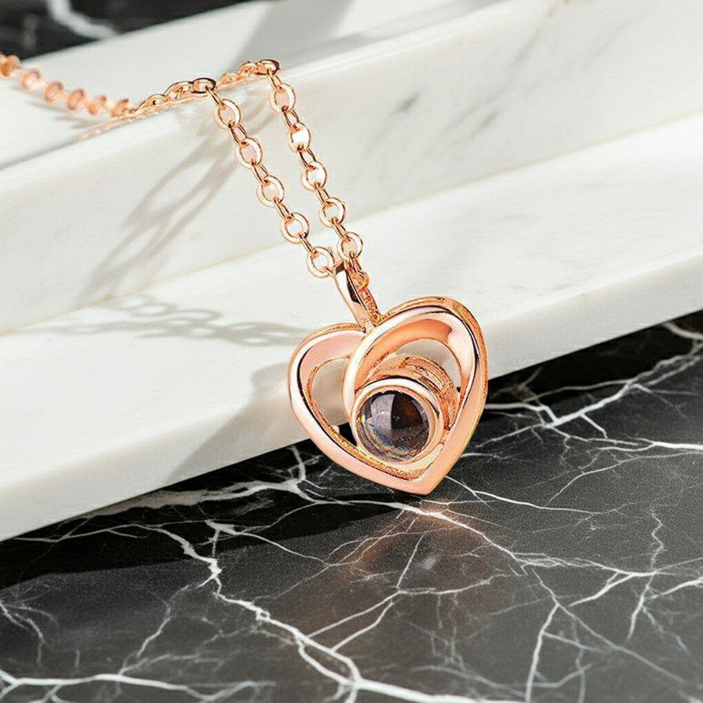 PX28 - Double Heart Custom Photo Projection Necklace