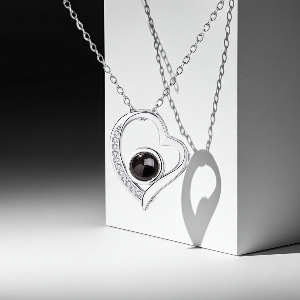 PXS103 - "Eternal Heart" Custom Photo Projection Necklace – Silver & Rose Gold