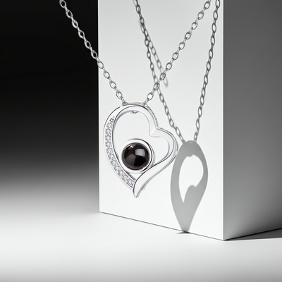 PXS103 - "Eternal Heart" Custom Photo Projection Necklace – Silver & Rose Gold