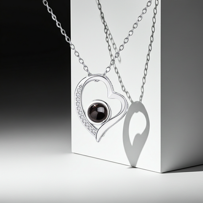 PXS103 - "Eternal Heart" Custom Photo Projection Necklace – Silver & Rose Gold