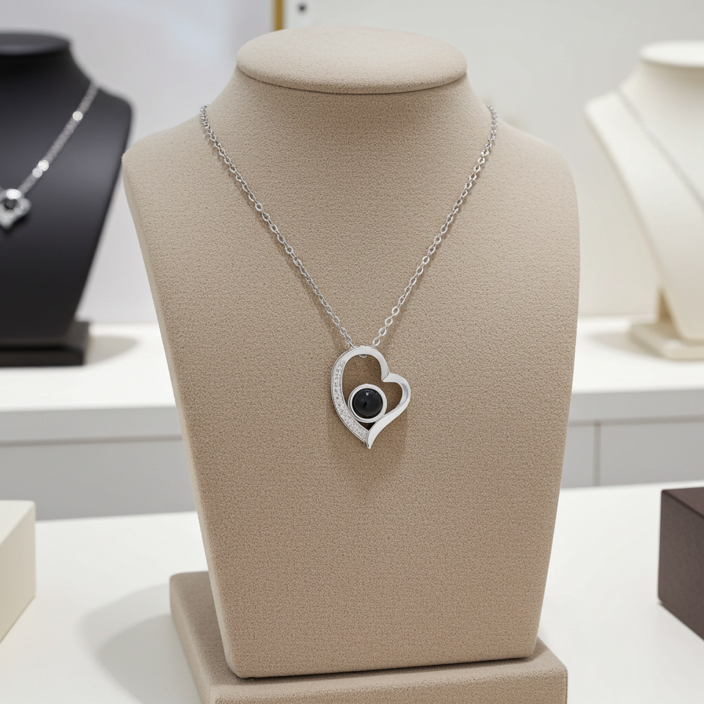 PXS103 - "Eternal Heart" Custom Photo Projection Necklace – Silver & Rose Gold