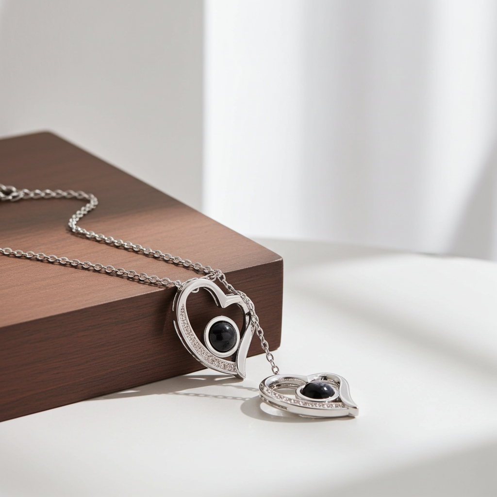 PXS103 - "Eternal Heart" Custom Photo Projection Necklace – Silver & Rose Gold