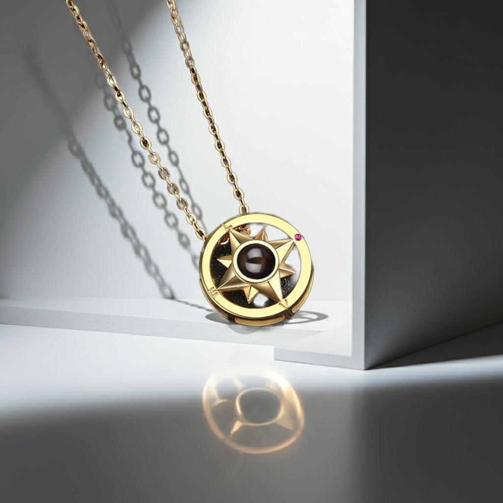 PX14 - Compass Projection Necklace - Silver, Rose Gold and Gold Color