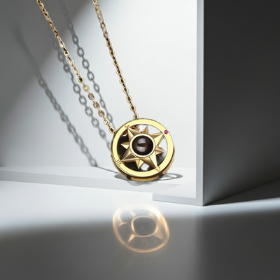 PX14 - Compass Projection Necklace - Silver, Rose Gold and Gold Color