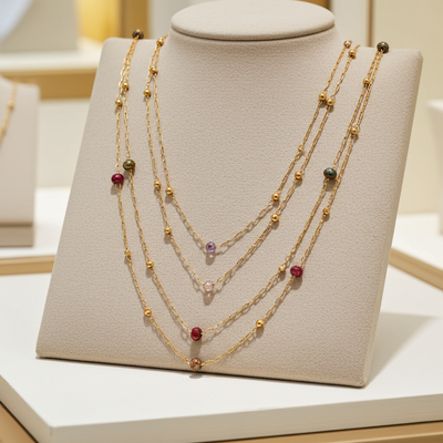 GP07 - Delicate Multicolor Natural Stone Layered Necklace