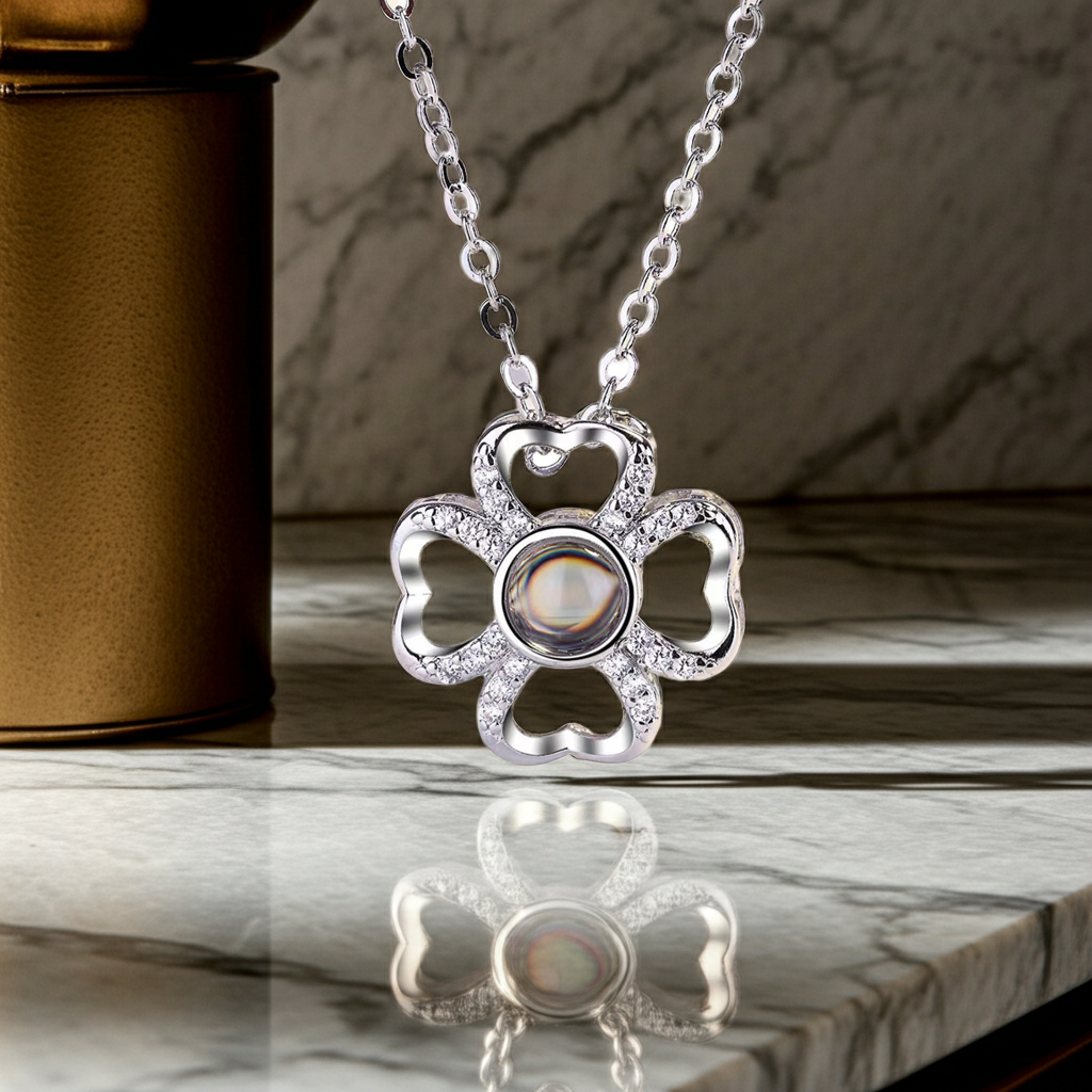 PX18 - Lucky Clover Hidden Photo Projection Necklace – Silver