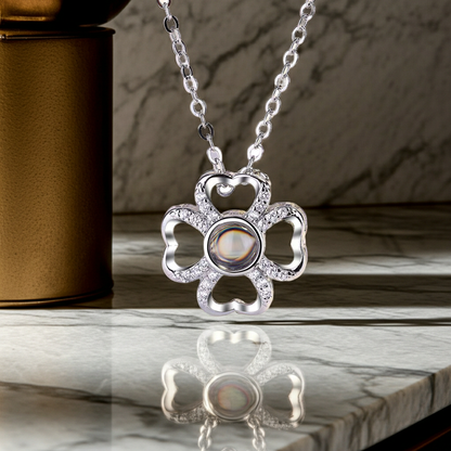 PX18 - Lucky Clover Hidden Photo Projection Necklace – Silver