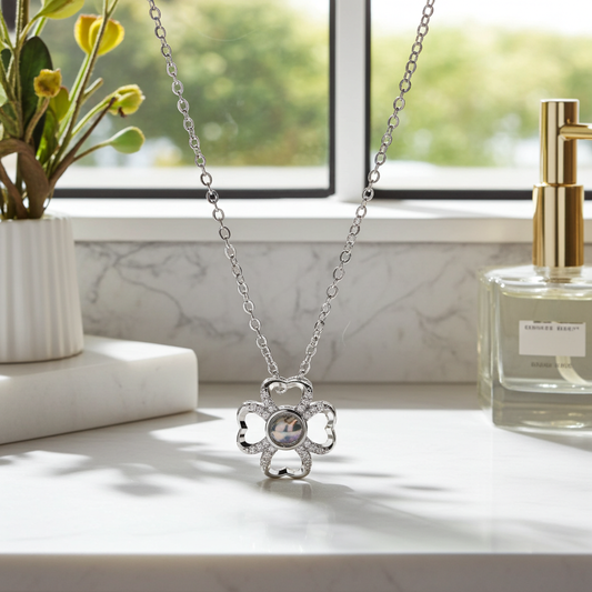 PX18 - Lucky Clover Hidden Photo Projection Necklace – Silver