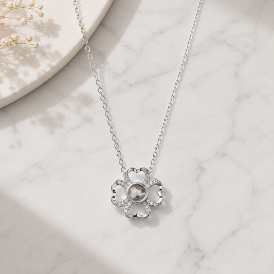 Personalised Lucky Clover Photo Projection Necklace