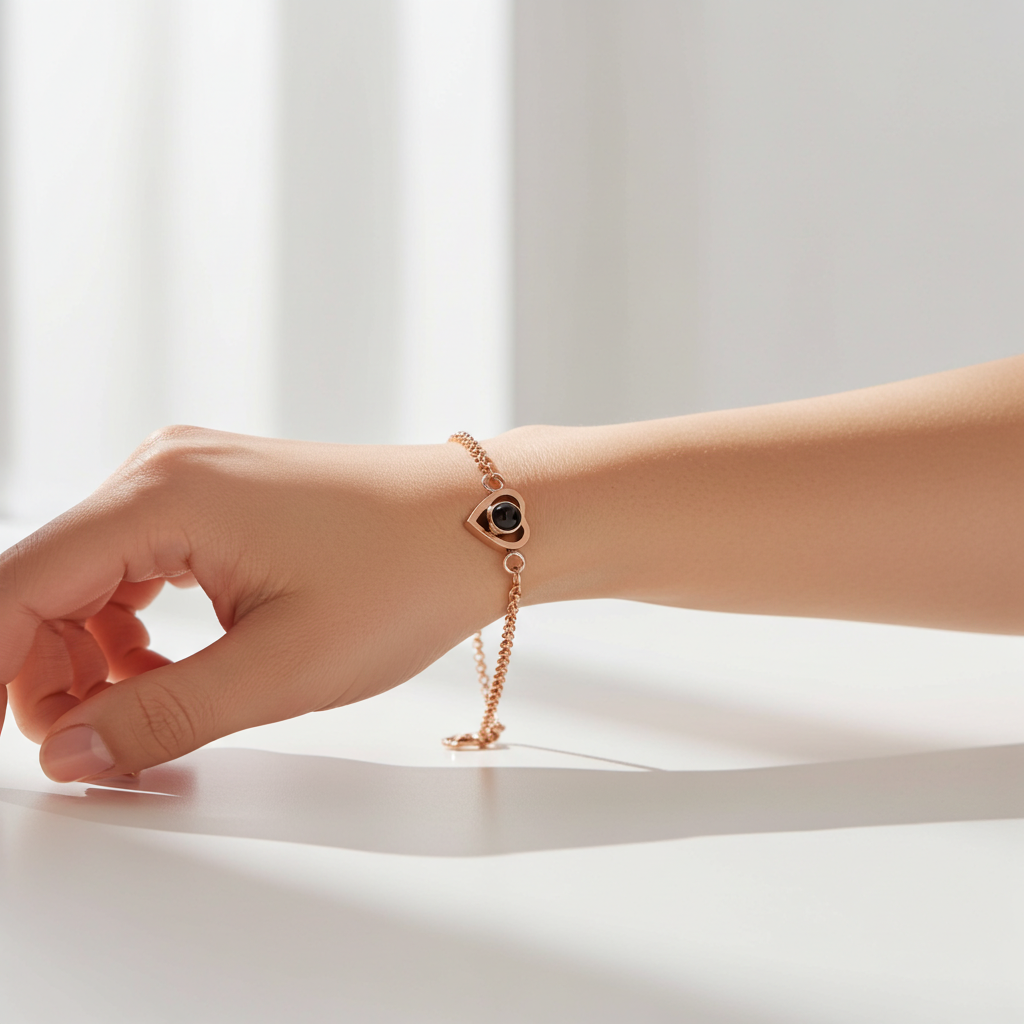 PS01 - Personalized Heart Projection Bracelet – Silver, Rose Gold, Gold Finishes