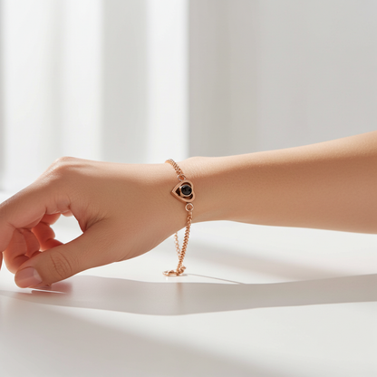 PS01 - Personalized Heart Projection Bracelet – Silver, Rose Gold, Gold Finishes