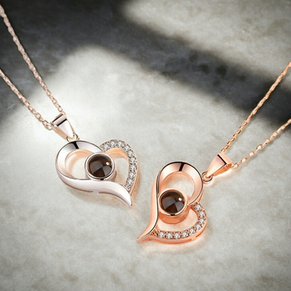 PX09 - Curved Heart Projection Necklace – Custom Hidden Photo Pendant (Silver & Rose Gold)