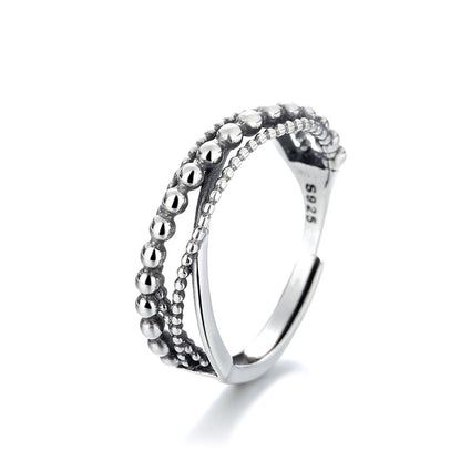 CC09 925 Sterling Silver Beaded Open Ring Set (Pair) – Adjustable Minimalist Couple Rings
