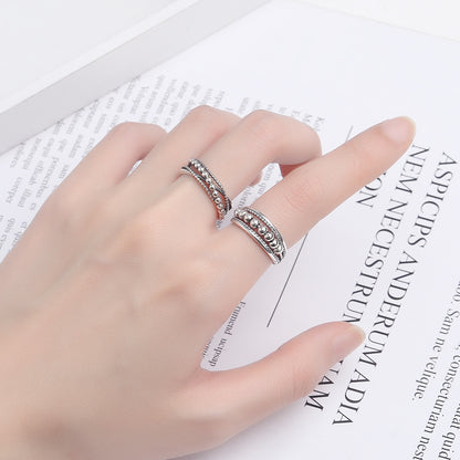 CC09 925 Sterling Silver Beaded Open Ring Set (Pair) – Adjustable Minimalist Couple Rings