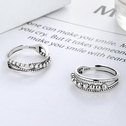 CC09 925 Sterling Silver Beaded Open Ring Set (Pair) – Adjustable Minimalist Couple Rings