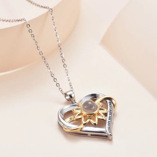 CC13 🌻 Heart & Sunflower Silver Necklace – “You Are My Sunshine”