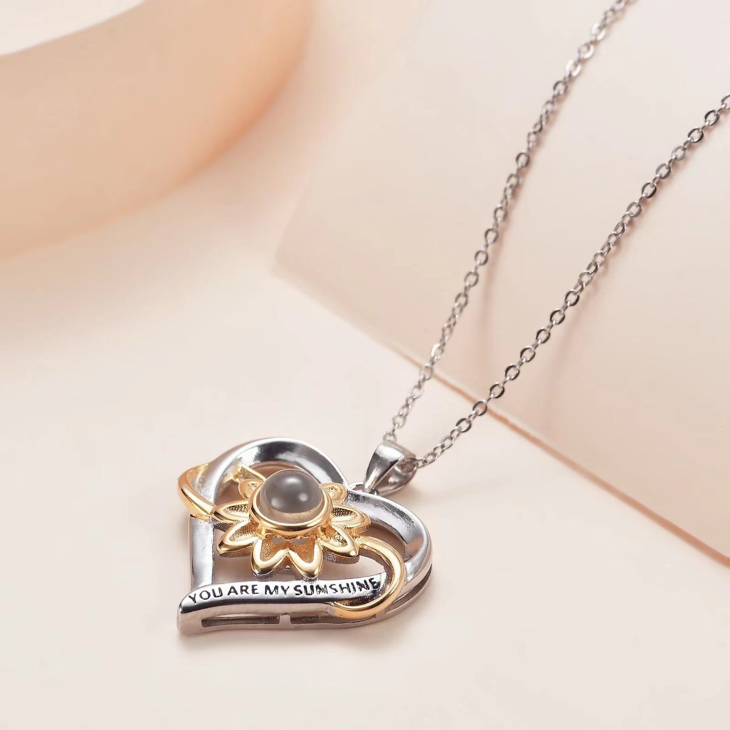 CC13 🌻 Heart & Sunflower Silver Necklace – “You Are My Sunshine”