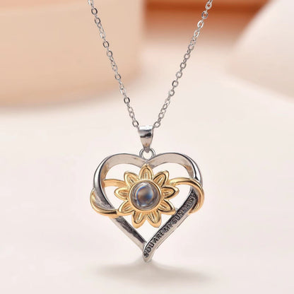 CC13 🌻 Heart & Sunflower Silver Necklace – “You Are My Sunshine”