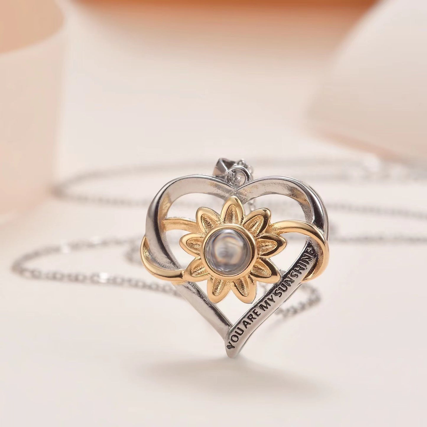 CC13 🌻 Heart & Sunflower Silver Necklace – “You Are My Sunshine”