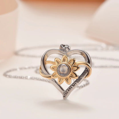 CC13 🌻 Heart & Sunflower Silver Necklace – “You Are My Sunshine”