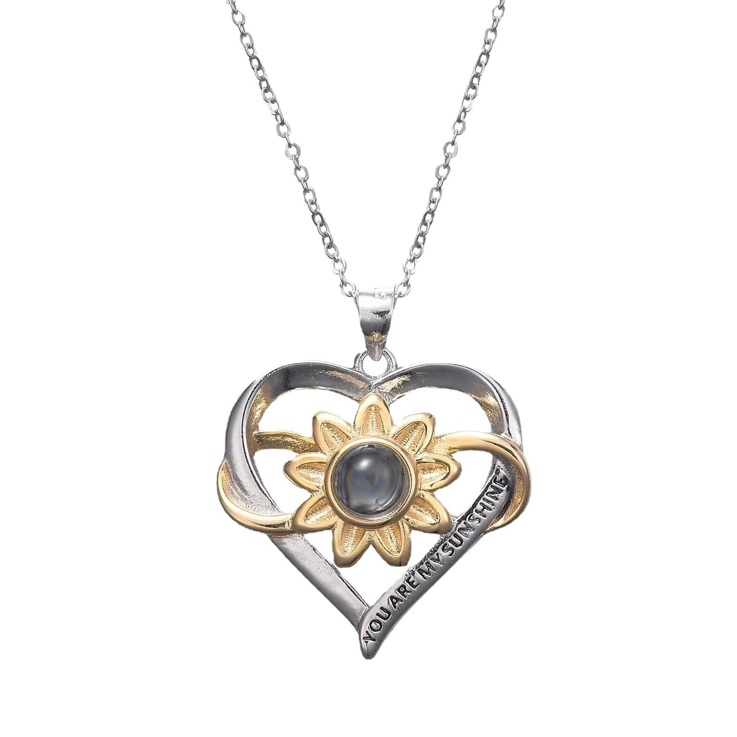 CC13 🌻 Heart & Sunflower Silver Necklace – “You Are My Sunshine”
