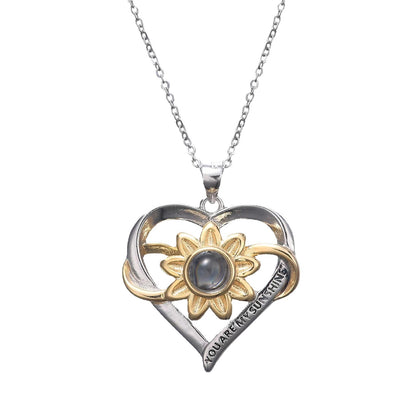 CC13 🌻 Heart & Sunflower Silver Necklace – “You Are My Sunshine”