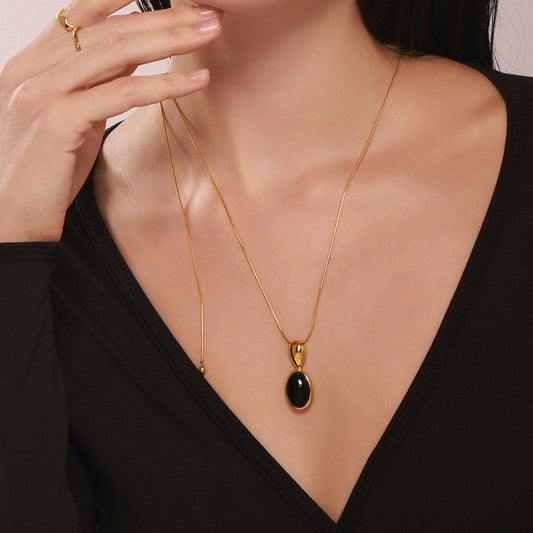 CC14 🌟 Oval Tiger’s Eye & Agate Pendant Necklace – Stainless Steel Long Chain