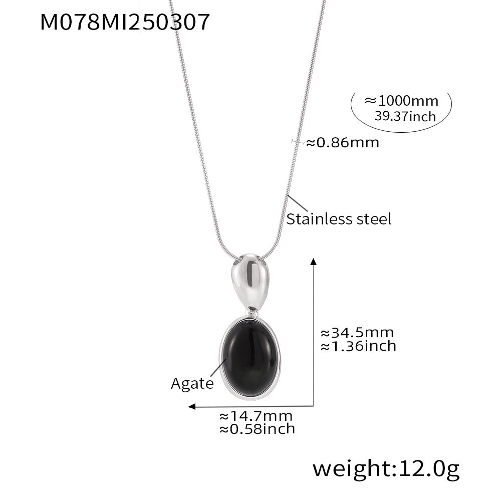 CC14 🌟 Oval Tiger’s Eye & Agate Pendant Necklace – Stainless Steel Long Chain