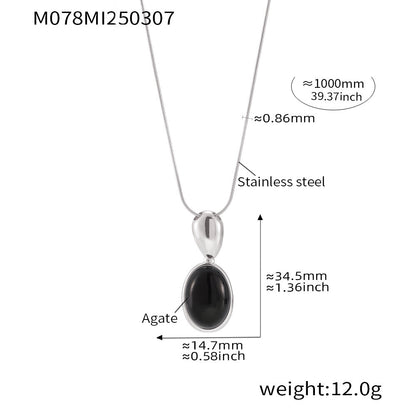 CC14 🌟 Oval Tiger’s Eye & Agate Pendant Necklace – Stainless Steel Long Chain