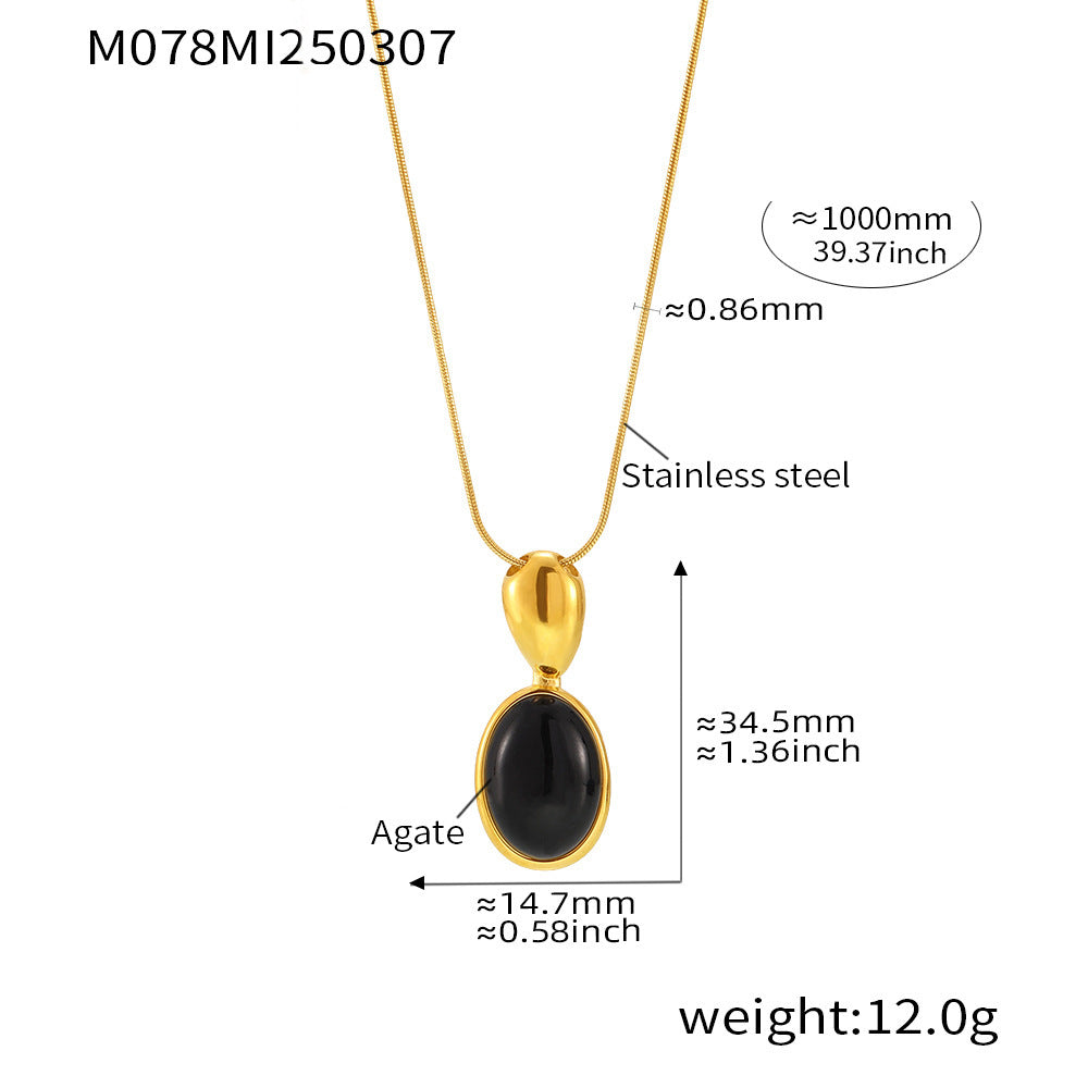 CC14 🌟 Oval Tiger’s Eye & Agate Pendant Necklace – Stainless Steel Long Chain