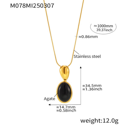 CC14 🌟 Oval Tiger’s Eye & Agate Pendant Necklace – Stainless Steel Long Chain